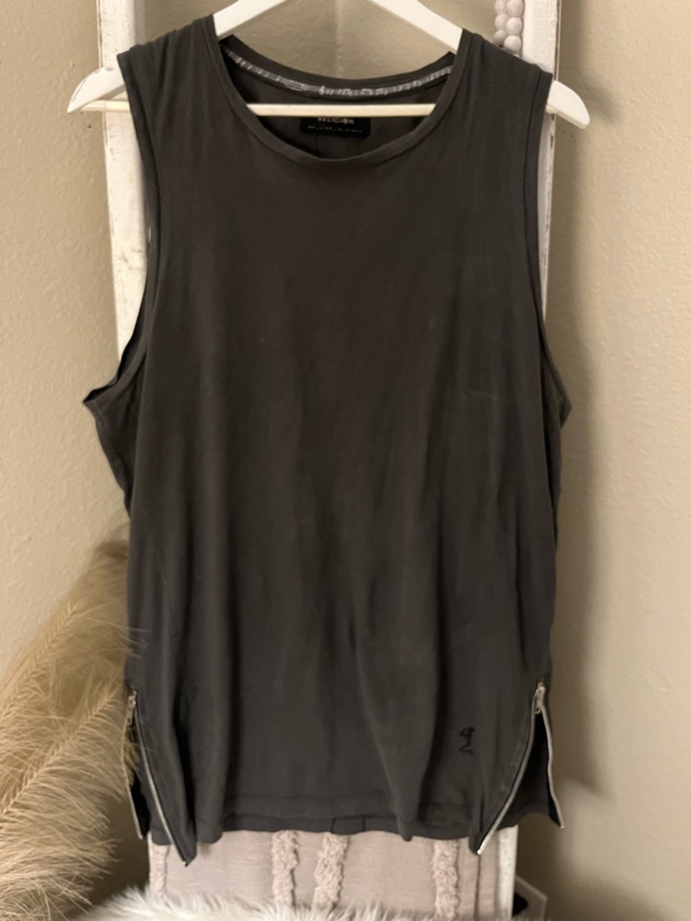 All Saints Men’s Charcoal Gray Sleeveless Tank Top with Zipper Details